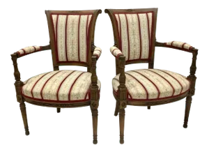 Vintage French Directoire Fauteuil Armchairs - a Pair