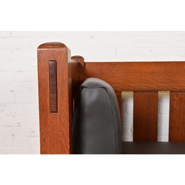 Wood Limbert Antique Mission Oak Arts and Crafts Settle Sofa, Newly Reupholstered For Sale - Image 7 of 12