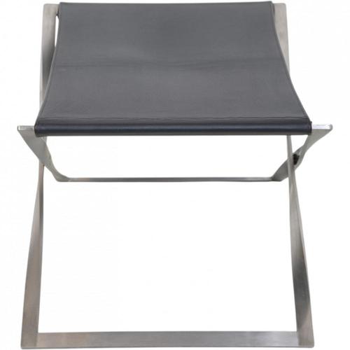 Poul Kjærholm PK91 stool upholstered with original black aura leather and with a frame of brushed spring steel. The chair...