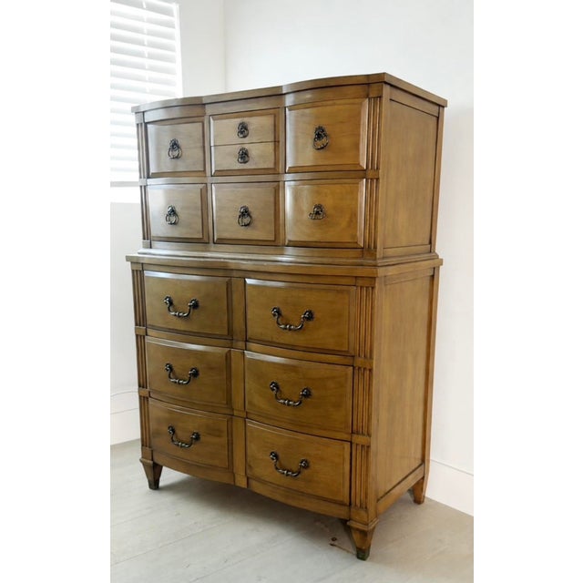 French Provincial Vintage French Provincial Mahogany High Boy Chest of Drawers / Dresser For Sale - Image 3 of 11