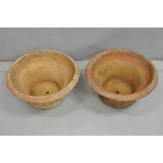 Mid 20th Century Vintage Carbone Terra Cotta Pottery Basket Weave Planters - A Pair For Sale - Image 5 of 12