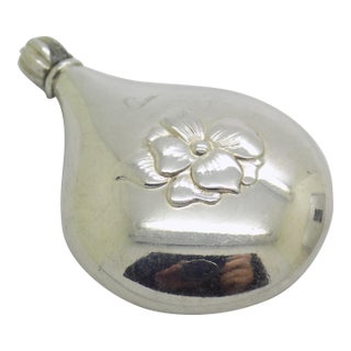 Vintage Italian Handmade Genuine Silver Teardrop Shaped Perfume Bottle With Flower Design For Sale
