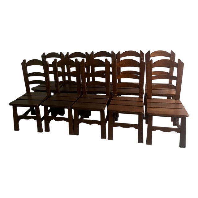 Brutalist Wooden Chairs, 1970s, Set of 10 For Sale