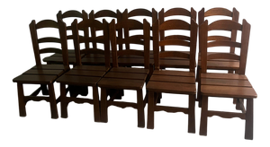 Brutalist Wooden Chairs, 1970s, Set of 10