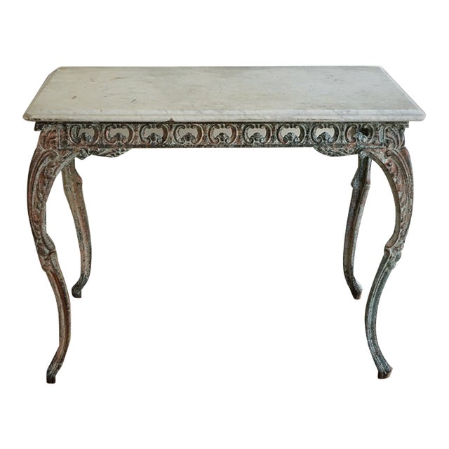 Antique Cast Iron Console Table With White Marble Top, Italy Chairish