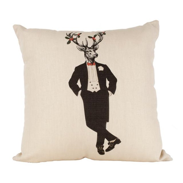 Reindeer in Tuxedo Pillow For Sale - Image 4 of 4