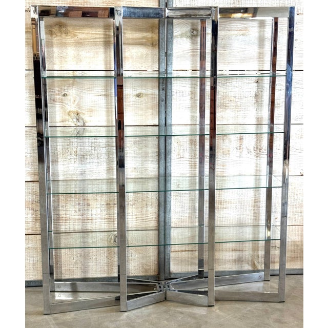 Romeo Rega Geometric Chrome and Glass Étagère with Sculptural Top and Base For Sale - Image 6 of 12