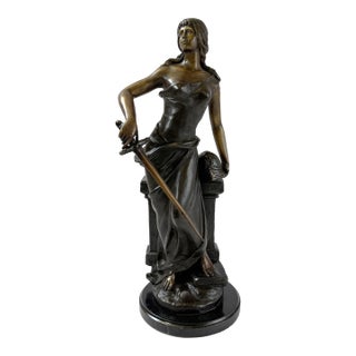 Bronze Sculpture of Woman With Sword and Helmet For Sale