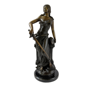 Bronze Sculpture of Woman With Sword and Helmet