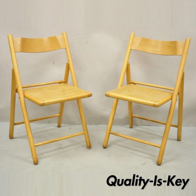 Vintage Habitat England Bentwood Cane Rattan Folding Chairs - a Pair For Sale - Image 13 of 13