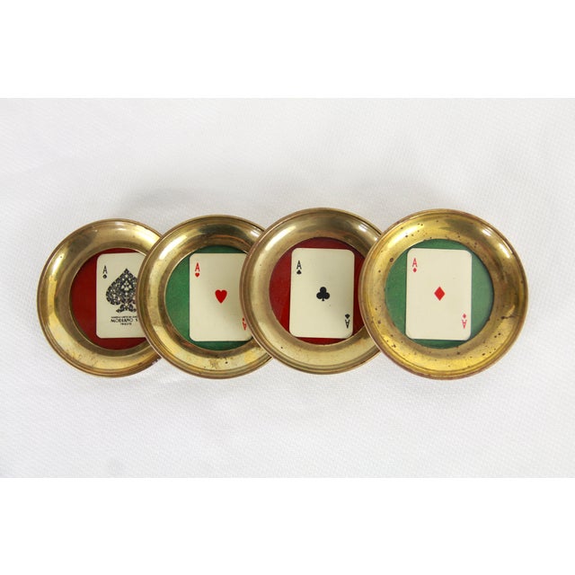 Antique Poker Dassi Playing Cards Coasters in Brass and Glass from Modiano, Italy, 1950s, Set of 4 For Sale - Image 13 of 13