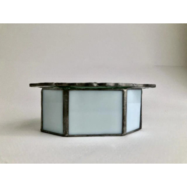 Modern Vintage Stained Glass & Clear Glass Lidded Floral Box For Sale - Image 3 of 13