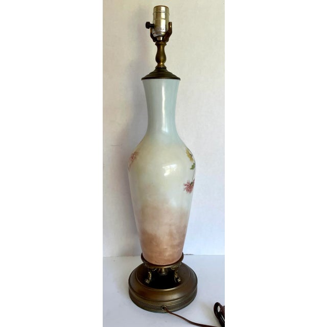 Antique Original Signed Hand-Painted Floral Table Lamp For Sale - Image 11 of 13