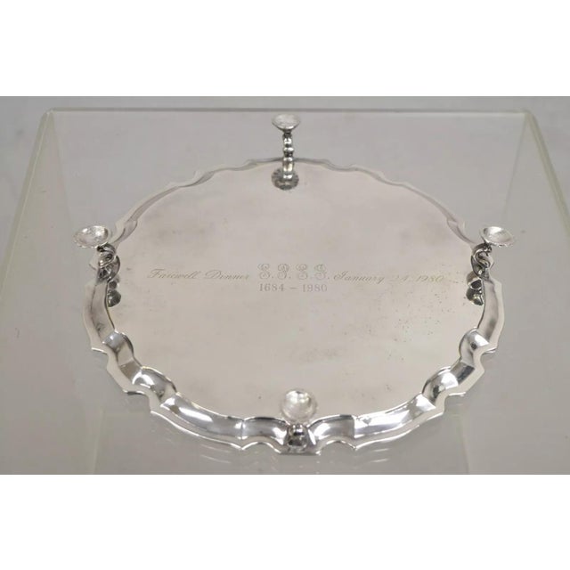 Traditional Vintage Simeon Soumain Repro for Met Silver Plated Salver Tray by Gorham Engraved For Sale - Image 3 of 12
