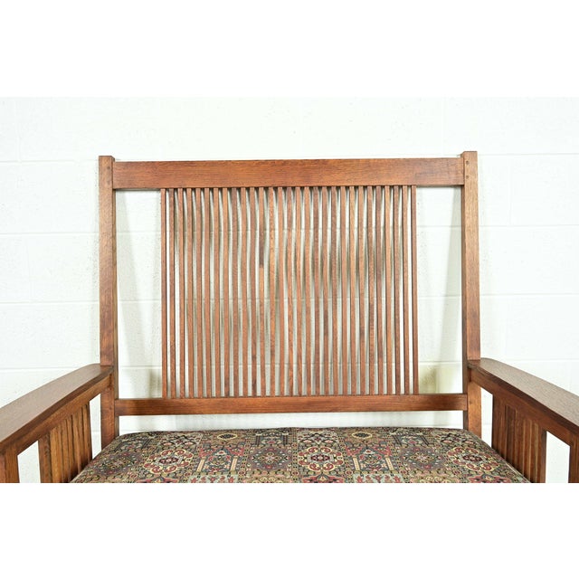 Stickley Mission Oak Arts & Crafts Spindle Bench or Settee For Sale In South Bend - Image 6 of 14