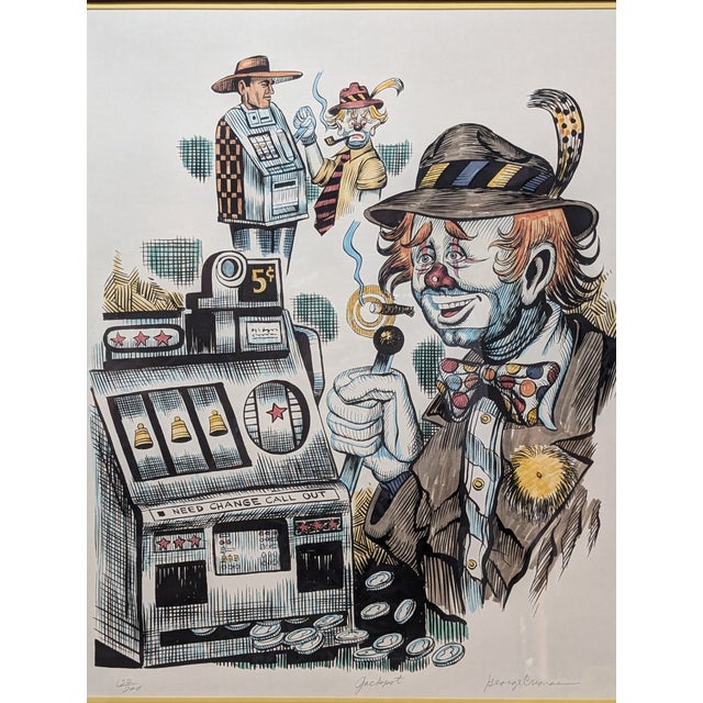 1970s 1970s "Jackpot" Signed Lithograph #122/200 by George Crionas of a Clown Playing Slots For Sale - Image 5 of 5