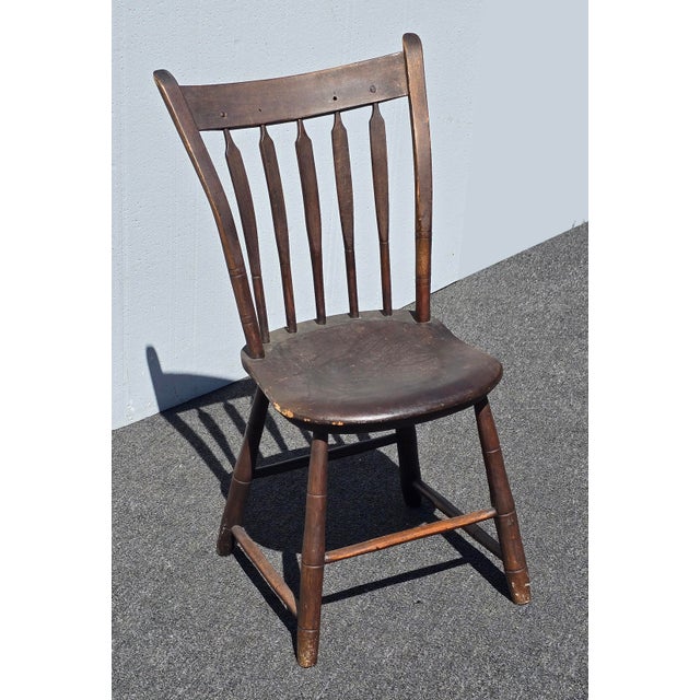Chinoiserie Antique Arrow Back Windsor Brown Childs Side Chair ~ French Country 1of2 For Sale - Image 3 of 18