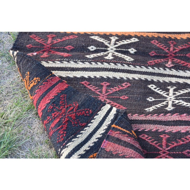 1960s Traditional Black Primitive Handmade Wool Turkish Kilim Rug For Sale - Image 12 of 13