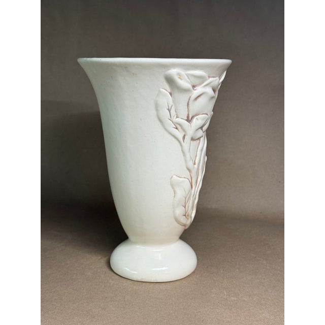 Art Deco 8 Inch Vase Art Deco Eggshell Ivory Antiqued With Brown Glaze For Sale - Image 3 of 7