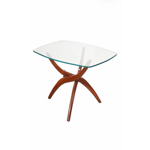 Mid-Century Modern Forest Wilson Mid-Century Modern Side Table Features a Sculpted Walnut Base and a Glass Top. 1960s For Sale - Image 3 of 8