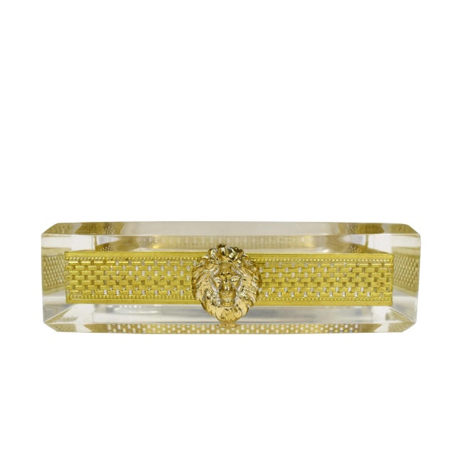 Gold Vintage 1970s Hollywood Regency Gold Transparent Lion Head Lucite Acrylic Soap Dish For Sale - Image 8 of 8