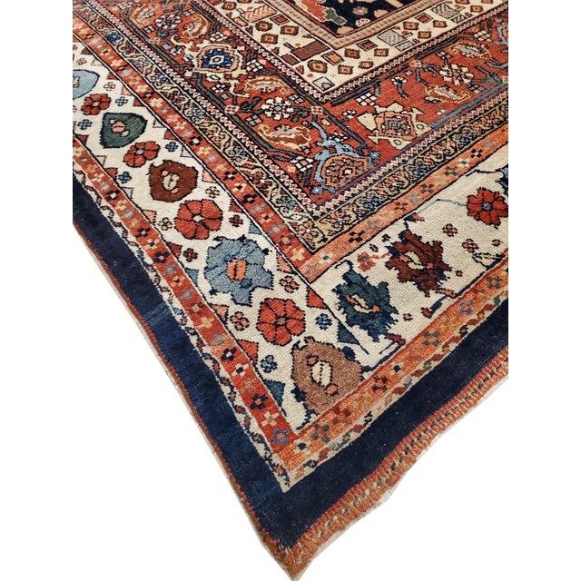 Antique Bijar Carpet Oriental Carpet, Handmade, Navy, Red, Light Blue and Green For Sale - Image 15 of 18