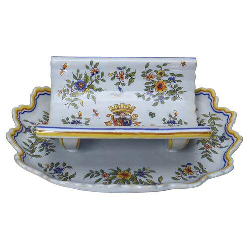 Antique French Faience Asparagus Server with Coat of Arms For Sale - Image 10 of 10