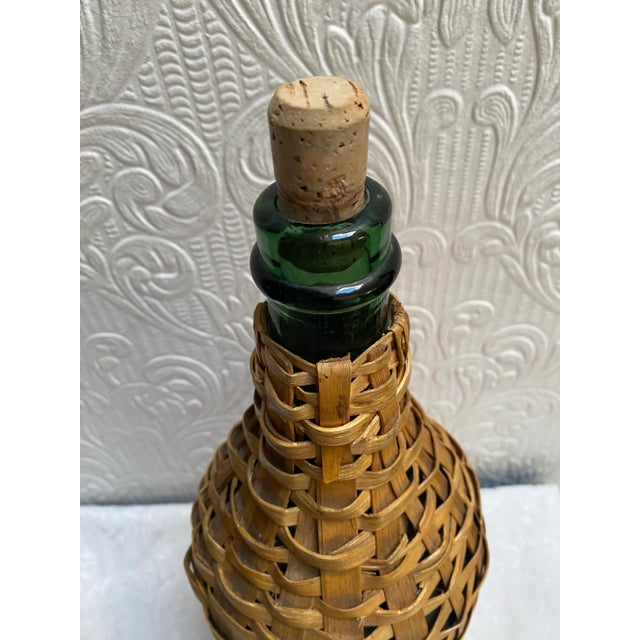 Demijohn Rattan Wrapped Green Wine Bottle Original Tag, Vintage 1951 For Sale - Image 9 of 11