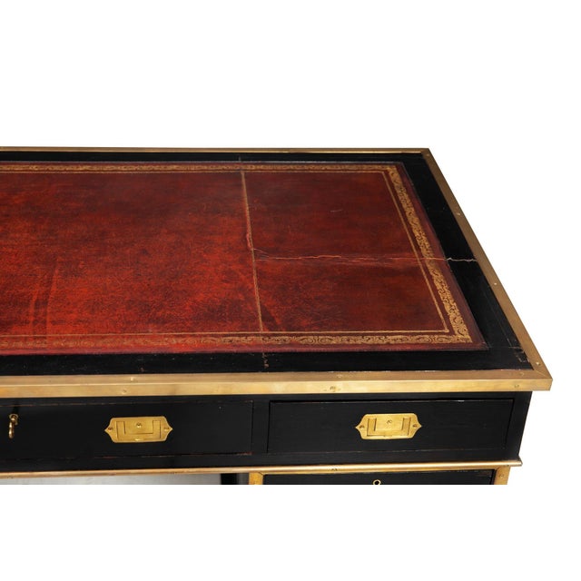 Black Antique Campaign Ebonized Pedestal Desk, 19th Century For Sale - Image 8 of 18