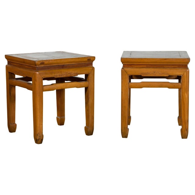 Vintage Chinese Ming Dynasty Style Waisted Side Tables with Stretchers - A Pair For Sale - Image 12 of 12