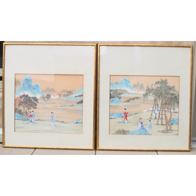 Chinese Maidens in a Landscape Watercolor For Sale - Image 10 of 10