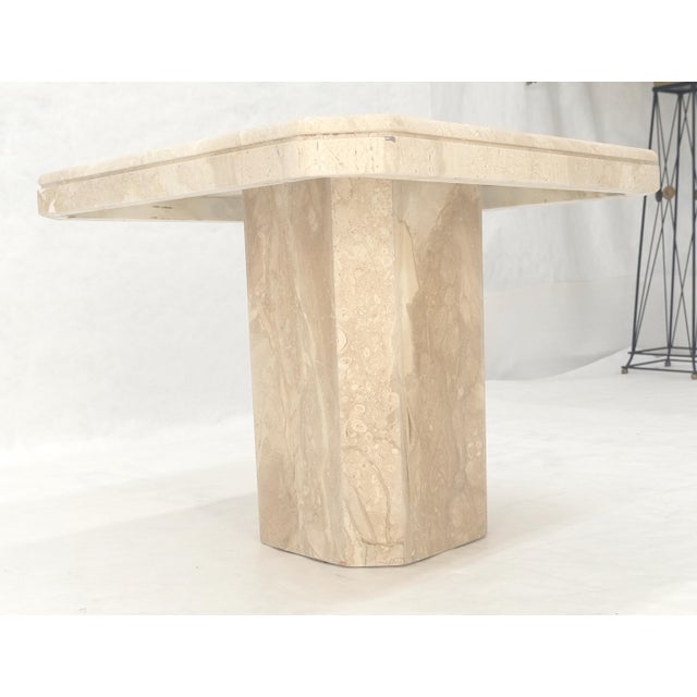 Polished 27x27" Travertine Square Top Single Pedestal Side End Lamp Table Mint For Sale - Image 6 of 16