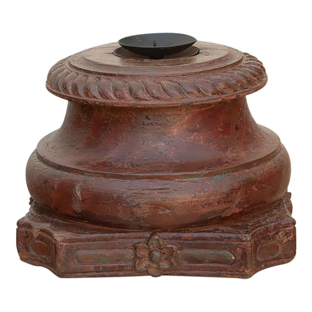 Antique Teak Rounded Rosette Pedestal For Sale