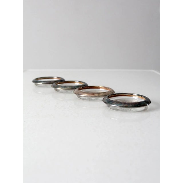 Mid Century Leonard Silver Plate and Glass Coaster Set 4 For Sale - Image 4 of 12