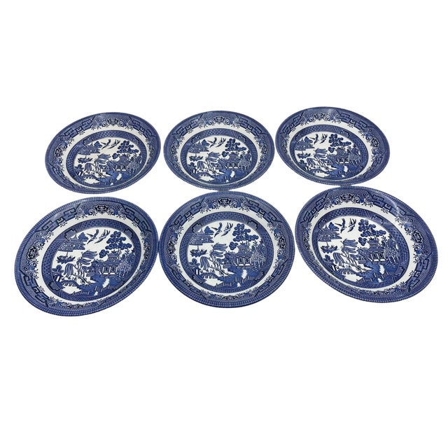 Asian Vintage Blue Willow Churchill Bowls Made in Staffordshire England- a Set of 6 For Sale - Image 3 of 10