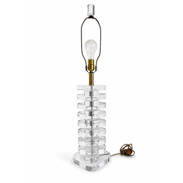 Plastic 1970s Multi Stacked Lucite Table Lamp For Sale - Image 7 of 9