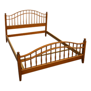 Vintage Ethan Allen Solid Wood Spindle Sleigh Bed Frame – Queen, Classic Colonial Style