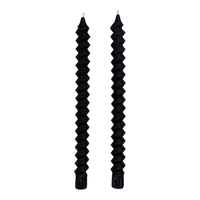 Postmodern Spiral Taper Candles in Midnight Black - a Pair For Sale