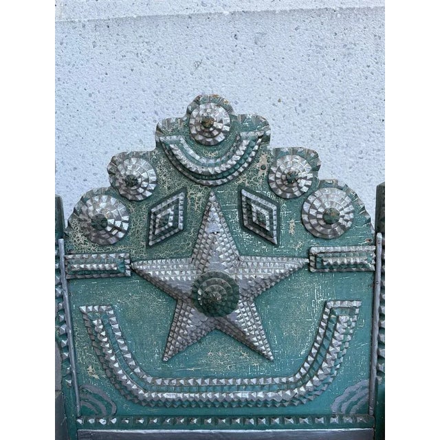 Early 20th Century Tramp Art Folk Art Dog Bed With Silver And Blue Paint For Sale - Image 5 of 12