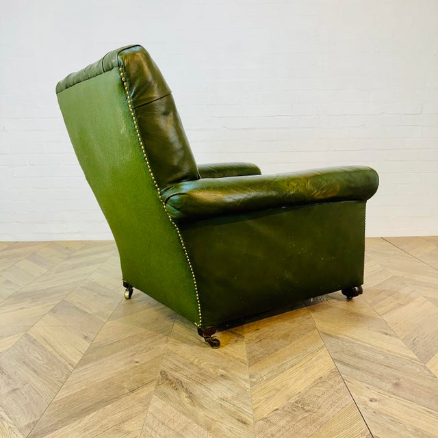 Green 19th Century English Green Leather Club Chair For Sale - Image 8 of 18