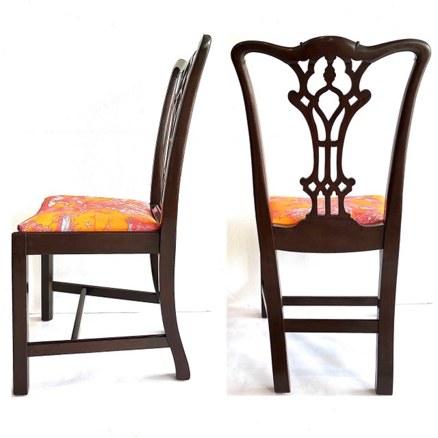 Wood 1930's Hand-Carved Solid Mahogany Chippendale Dining Chairs - Set of Eight For Sale - Image 7 of 14