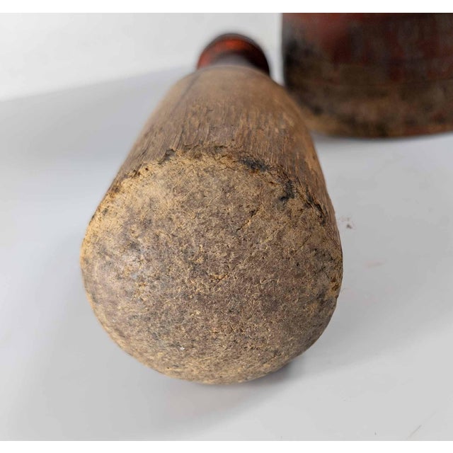 19th Century American Primitive Mortar and Pestle in Old Red Paint For Sale - Image 11 of 14