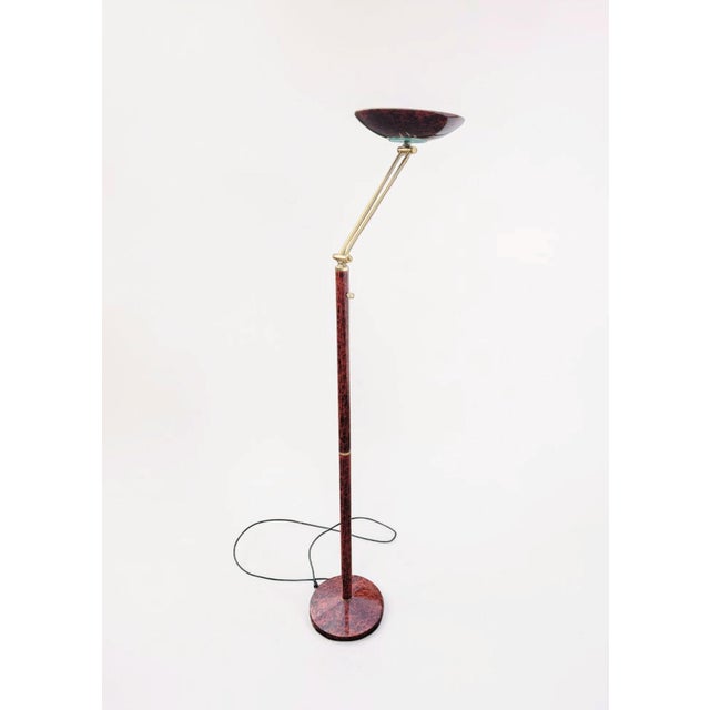 Mid-Century Italian Lacquered Goatskin & Brass Adjustable Torchiere Floor Lamp, 1950s For Sale - Image 18 of 18