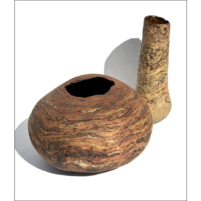 1970s Elizabeth MacDonald Studio Art Pottery Coil Built Organic Vases-Set of Two For Sale In New York - Image 6 of 8