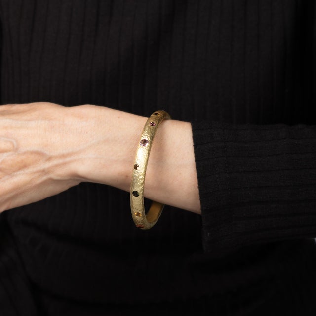 Early 21st Century Rainbow Tourmaline Bangle Bracelet Silver 24k Gold Plate Fine Estate Jewelry For Sale - Image 5 of 5