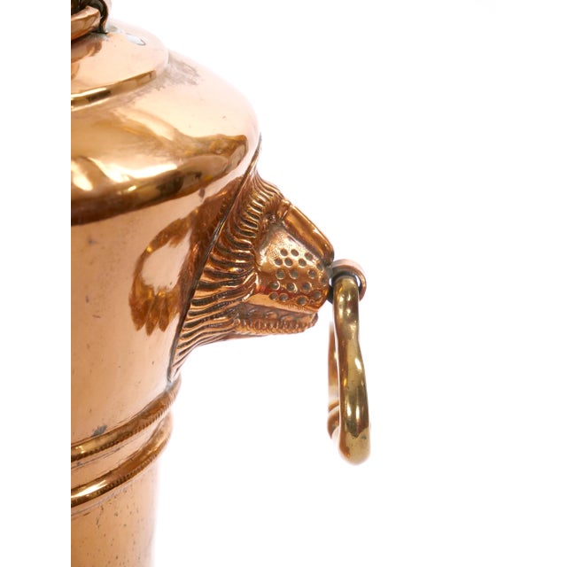 Copper Large English Antique Copper Urn / Hinged Lid & Lions Head Side Handles For Sale - Image 8 of 12