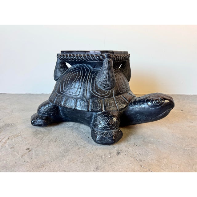 Black Hollywood Regency Pottery Turtle Indoor Plant Stand For Sale - Image 8 of 12