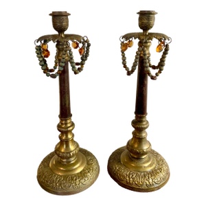 Vintage Neoclassical Brass Candlesticks ~ a Pair
