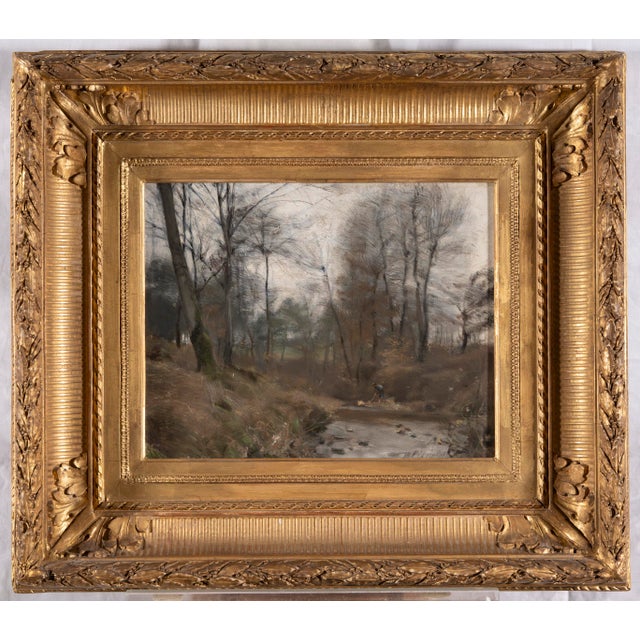 Pierre Pignolat, Fisherman by the Riverbank, 1890s-1900s, Oil on Canvas For Sale - Image 7 of 16