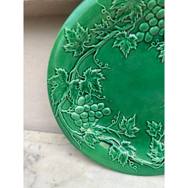 Rustic French Green Majolica Grapes Plate , Circa 1880 For Sale - Image 3 of 7